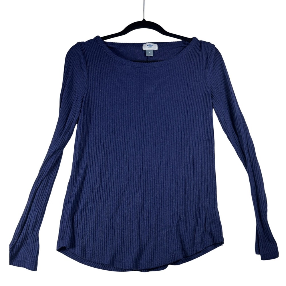 Old Navy Womens Top Ribbed Knit Long Sleeve Crew Neck Navy Blue Casual